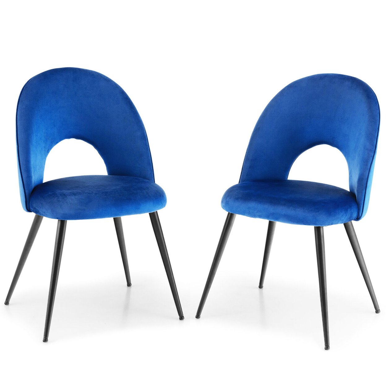 Dining Chair Set Of 2 Velvet Upholstered Side Chair W/ Metal Base For Living Room - Blue