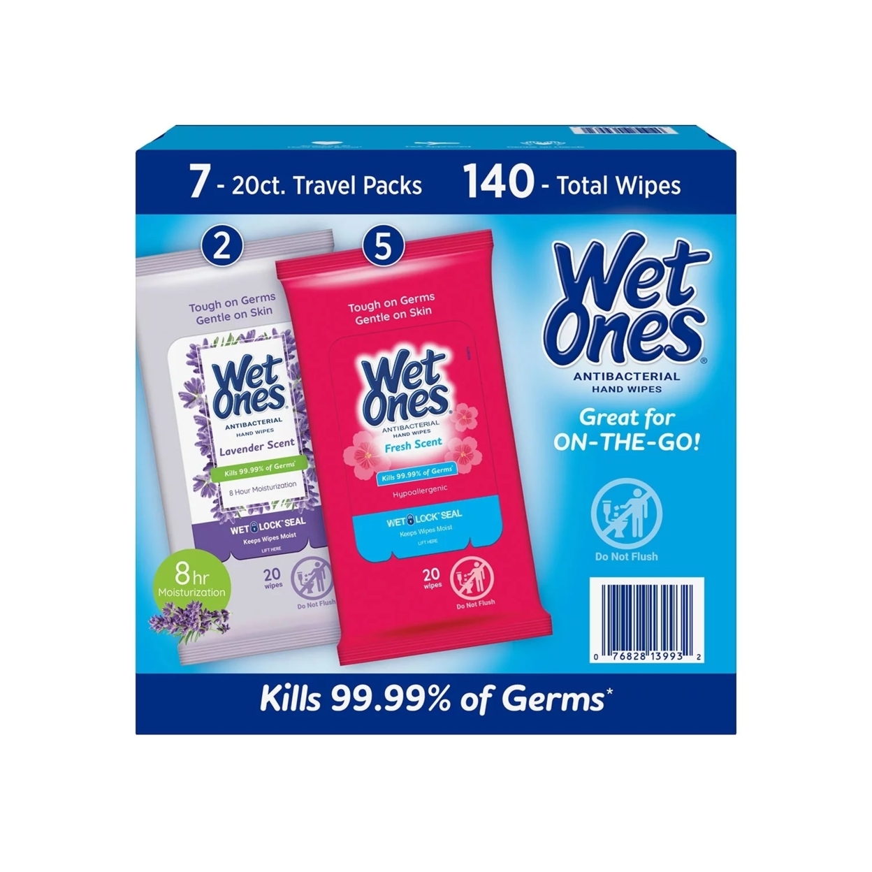 Wet Ones Antibacterial Hand Wipes, Fresh Scent/Lavender, 20 Count (7 Pack)