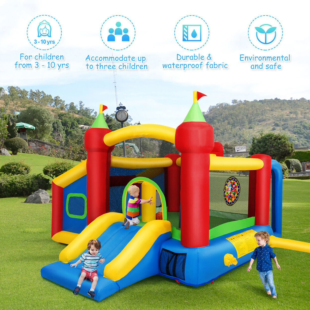 Kids Inflatable Bounce House Play Slide Jumping Castle Ball Pit With 550W Blower