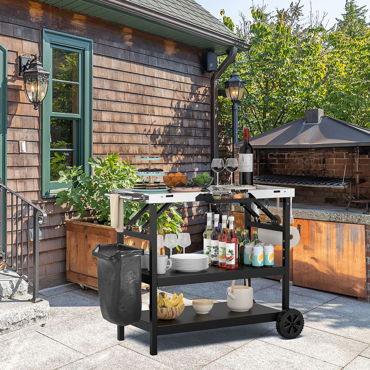 3-Shelf Movable Grill Cart Table Home & Outdoor Multifunctional Stainless Steel