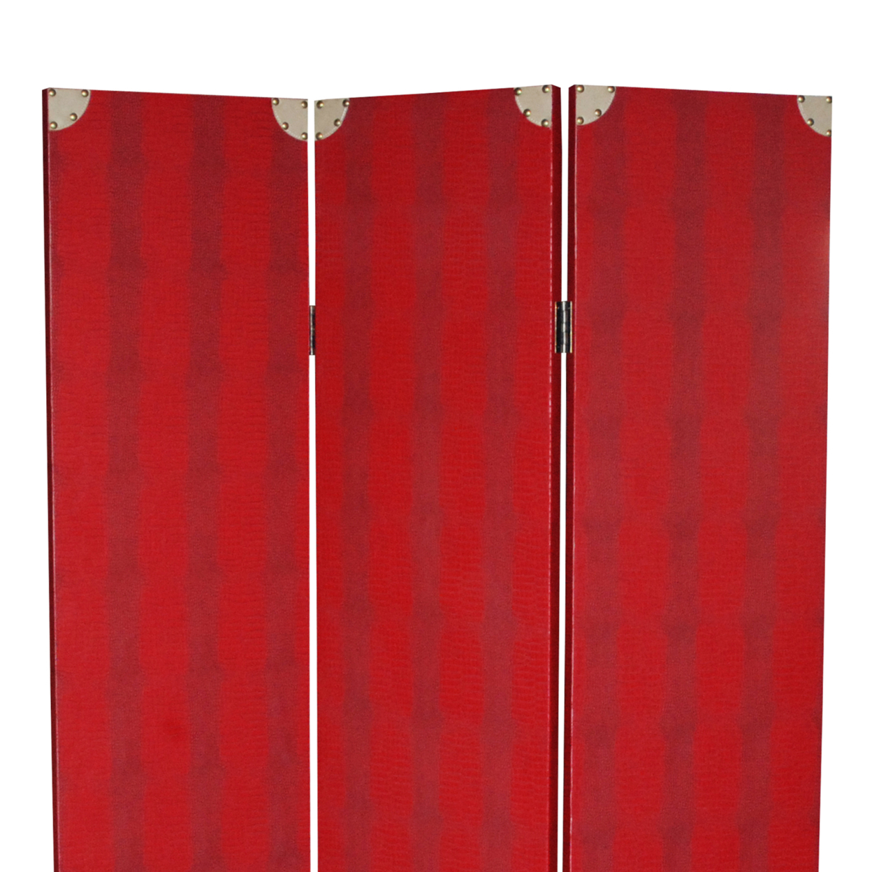 Transitional 3 Panel Wooden Screen With Nailhead Trim, Red- Saltoro Sherpi