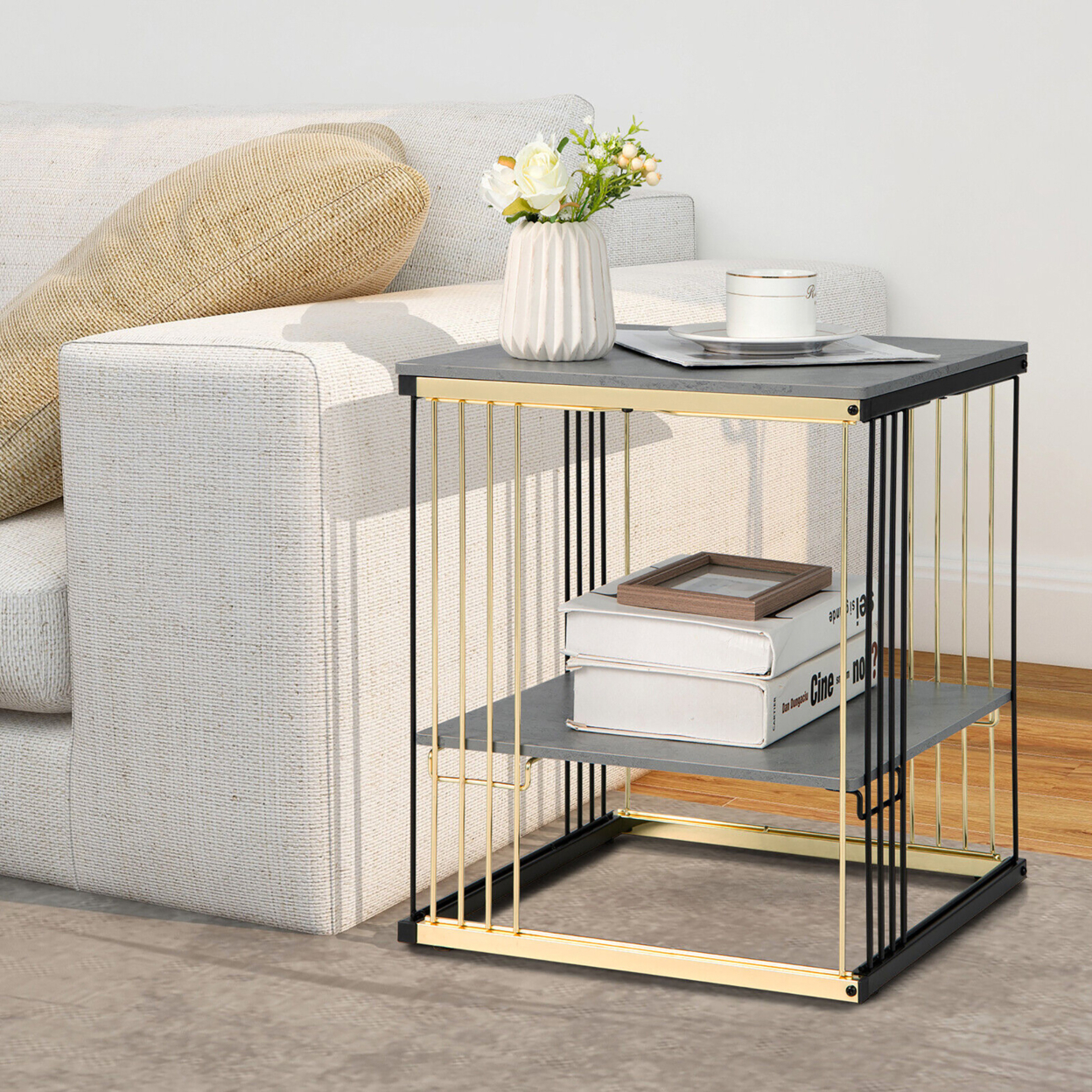 2PCS 2-tier Side End Coffee Table Square Nightstand For Living Room Bedroom