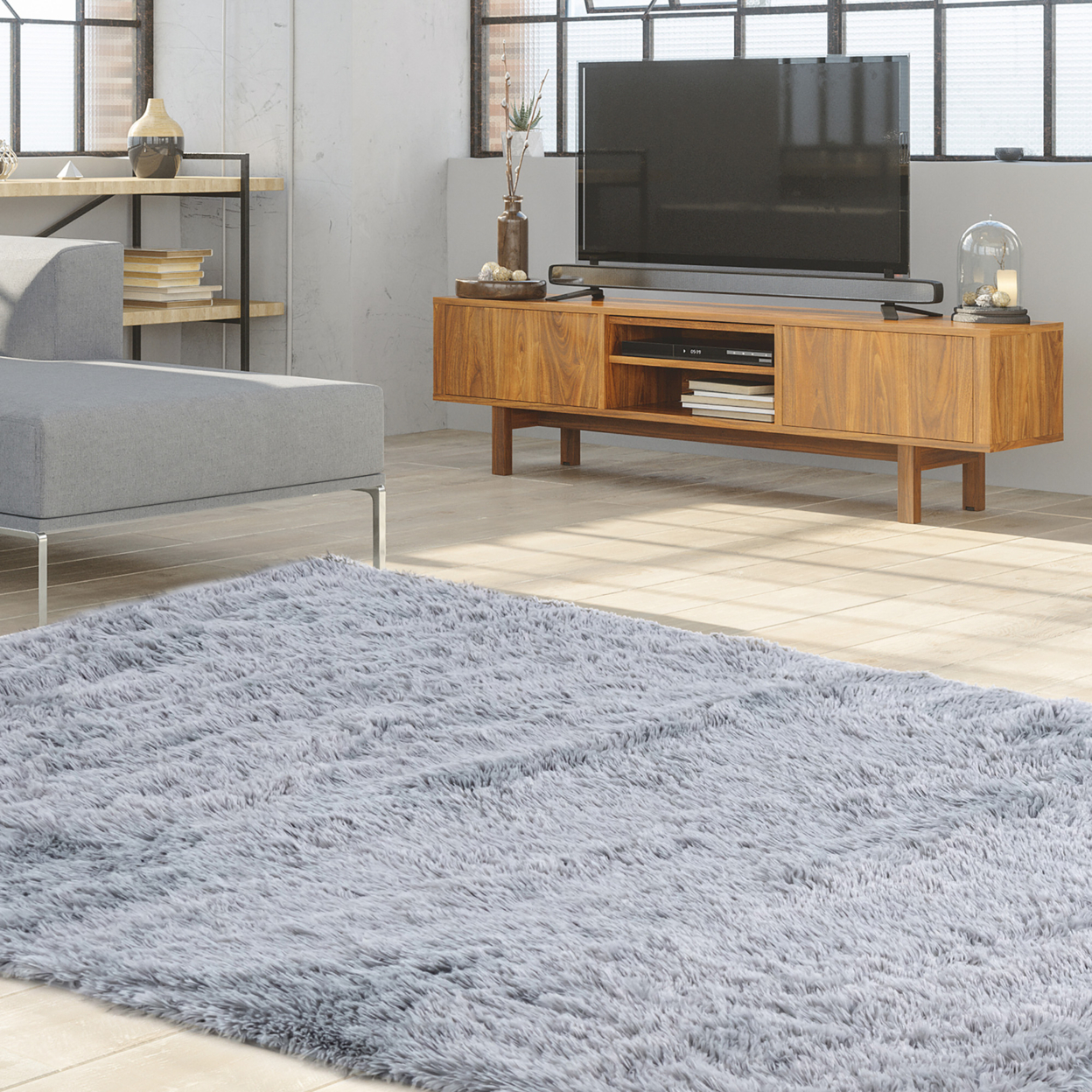 5 X 7 FT Faux Fur Soft Shag Area Rug Fluffy Throw Carpet Non-slip Home - Light Grey