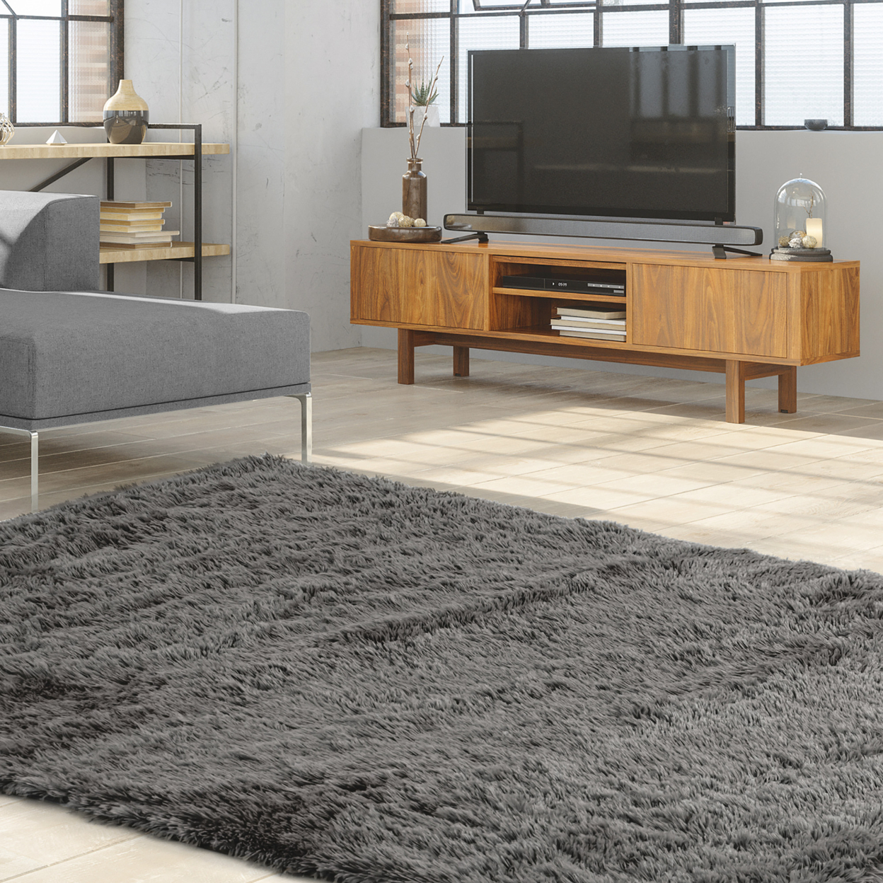 5 X 7 FT Faux Fur Soft Shag Area Rug Fluffy Throw Carpet Non-slip Home - Grey
