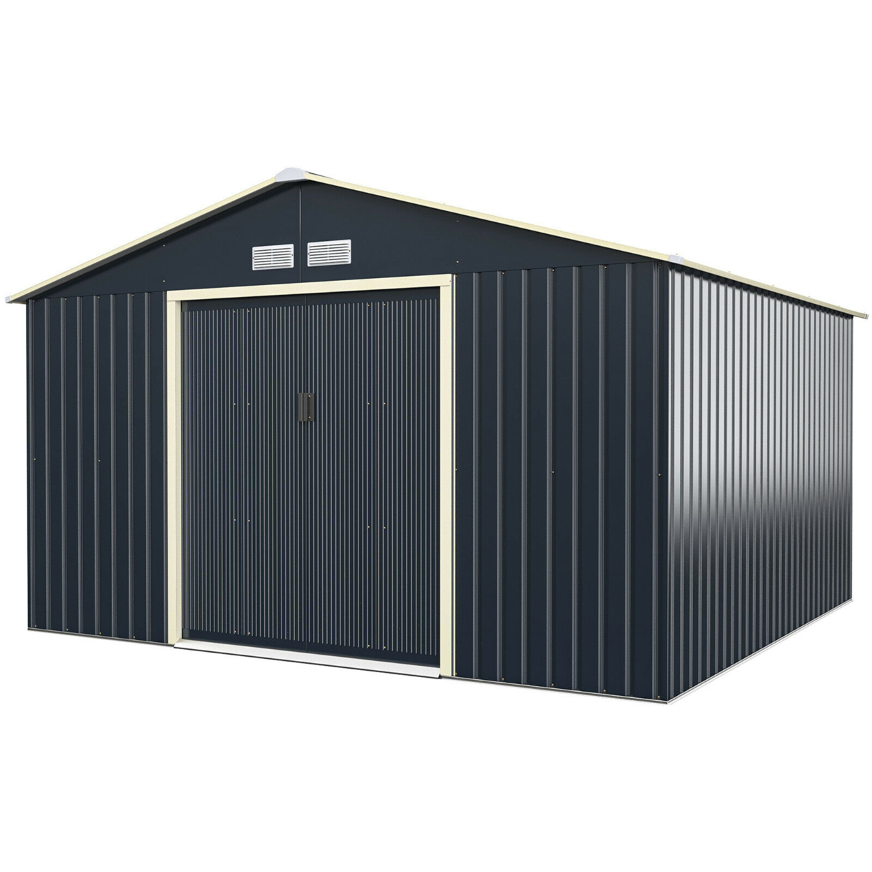 Outdoor Tool Storage Shed Large Utility Storage House W/ Sliding Door - Grey, 11' X 10'