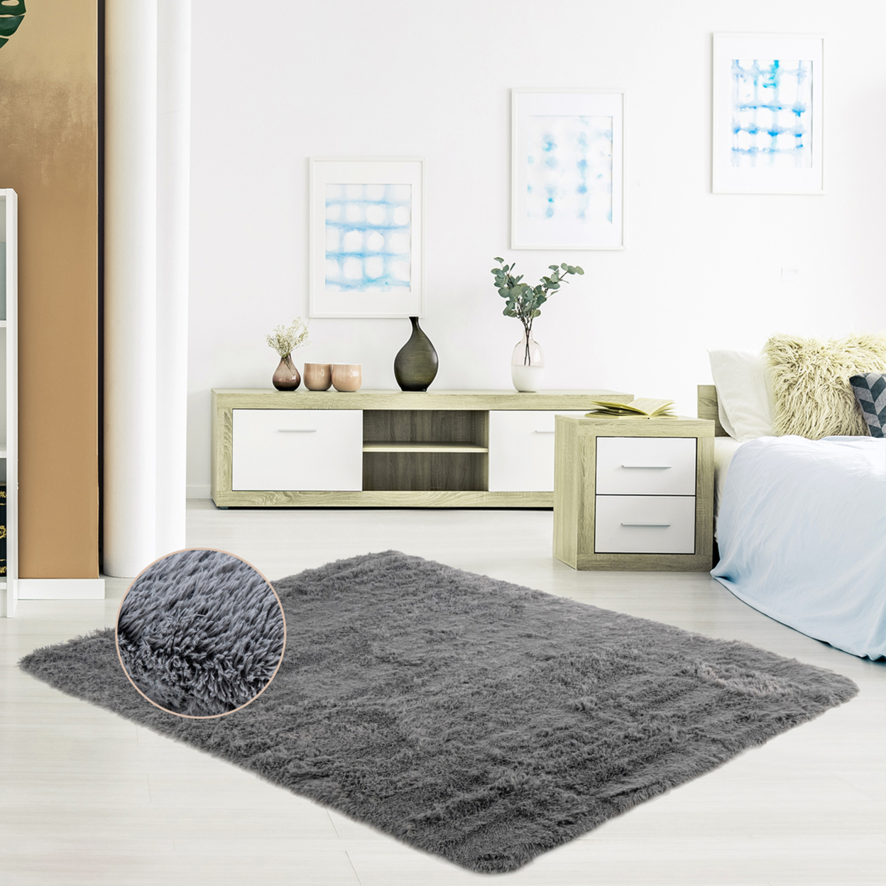 4 X 6 FT Faux Fur Soft Shag Area Rug Fluffy Throw Carpet Non-slip Home - Grey