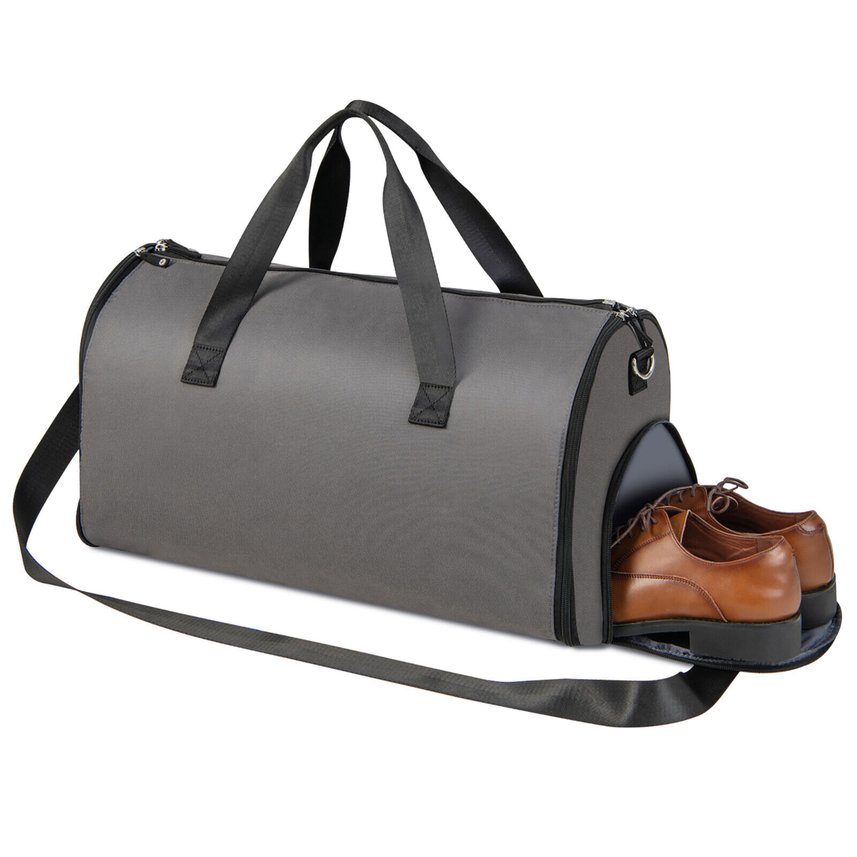 2 In 1 Duffel Garment Bag Hanging Suit Travel Bag W/ Shoe Compartment & Strap Light - Light Grey