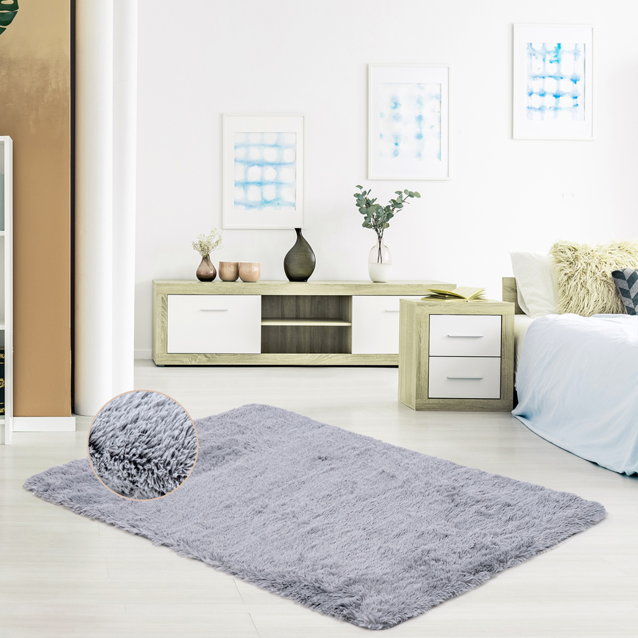 4 X 6 FT Faux Fur Soft Shag Area Rug Fluffy Throw Carpet Non-slip Home - Light Grey