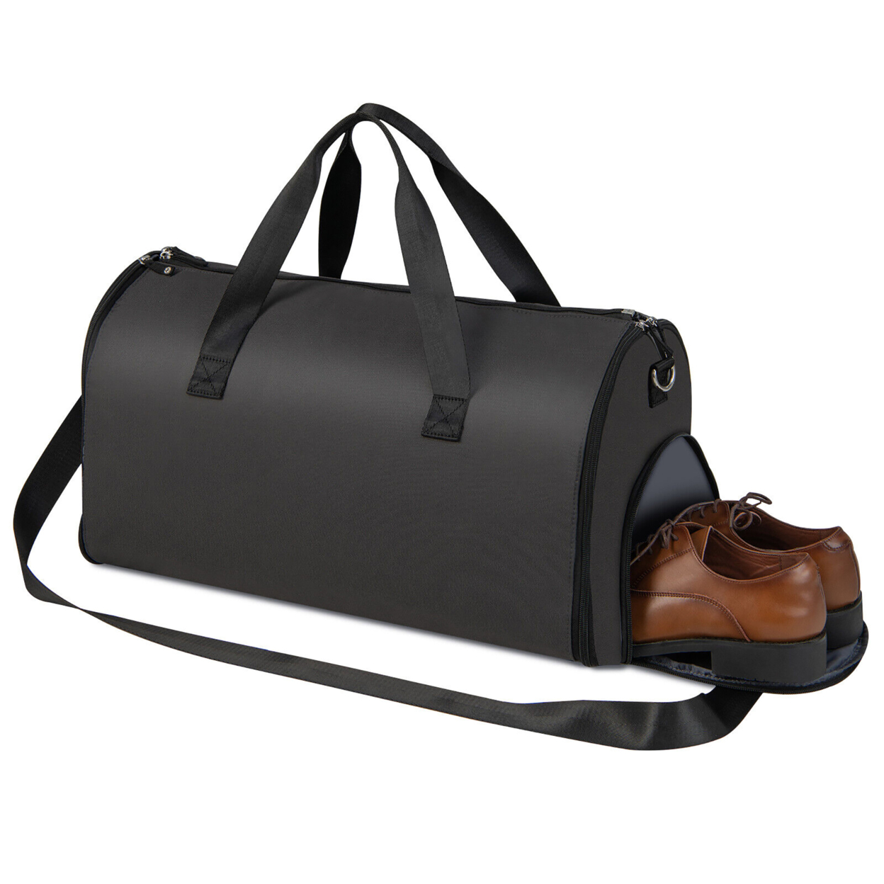 2 In 1 Duffel Garment Bag Hanging Suit Travel Bag W/ Shoe Compartment & Strap Light - Black