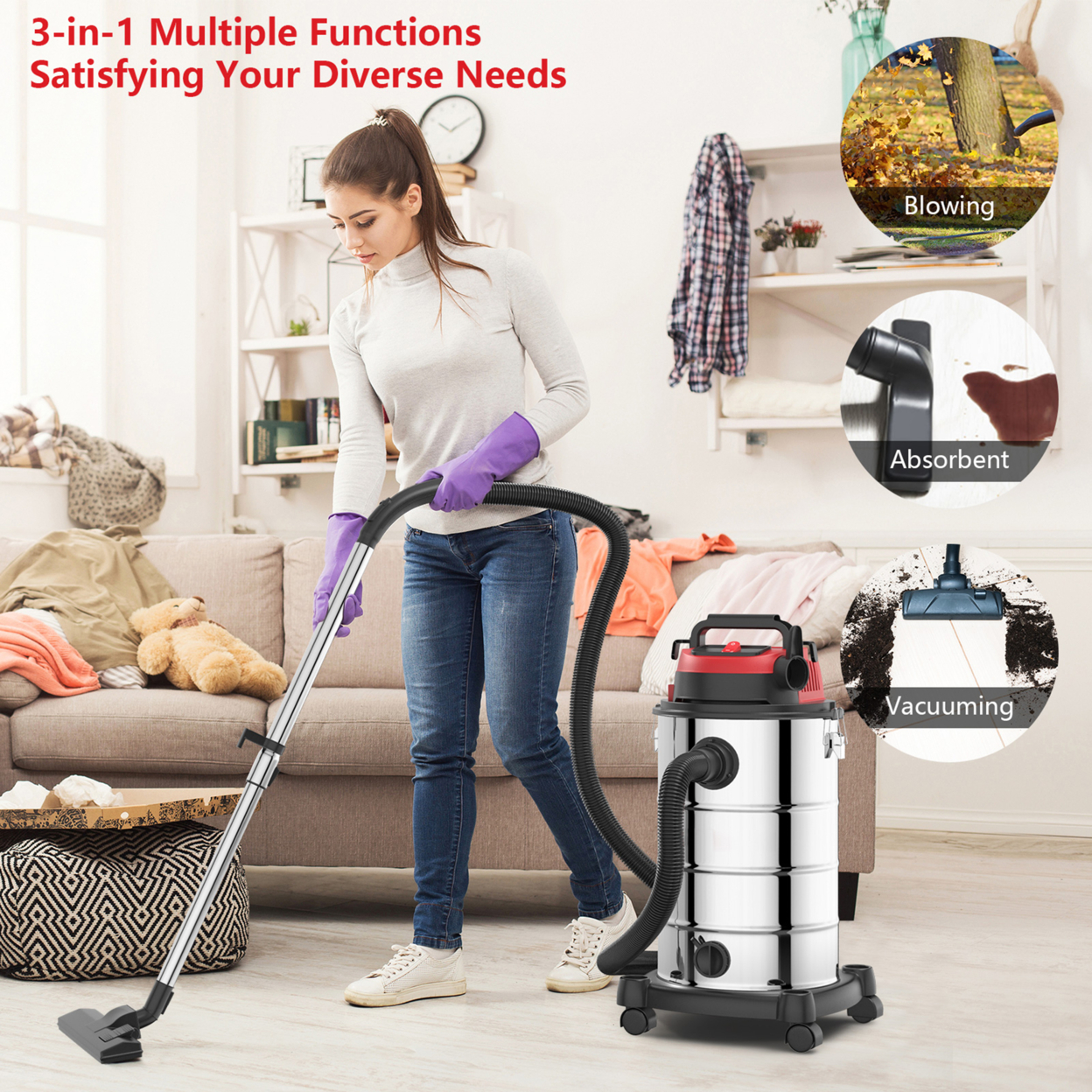 3-in-1 Wet Dry Vacuum Cleaner 9 Gallon Upright Portable W/ Blower