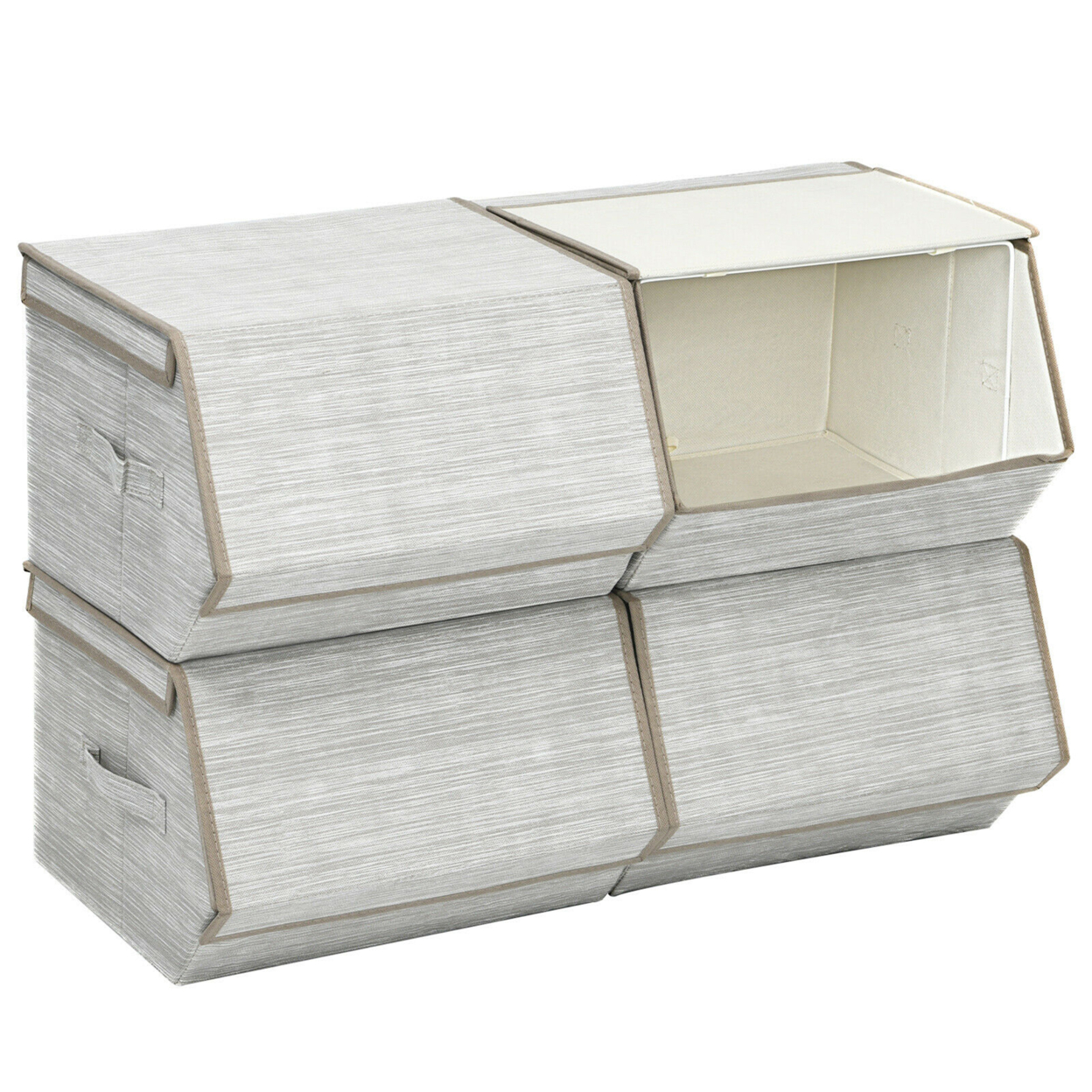 Stackable Large Bins Cubes W/Lids Storage Organizers W/Linen&Oxford Fabric 4Sets
