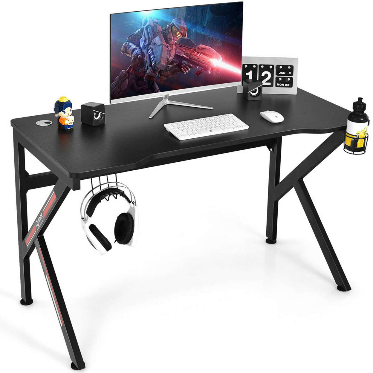 48'' K-shaped Gaming Desk Computer Table With Cup Holder & Headphone Hook