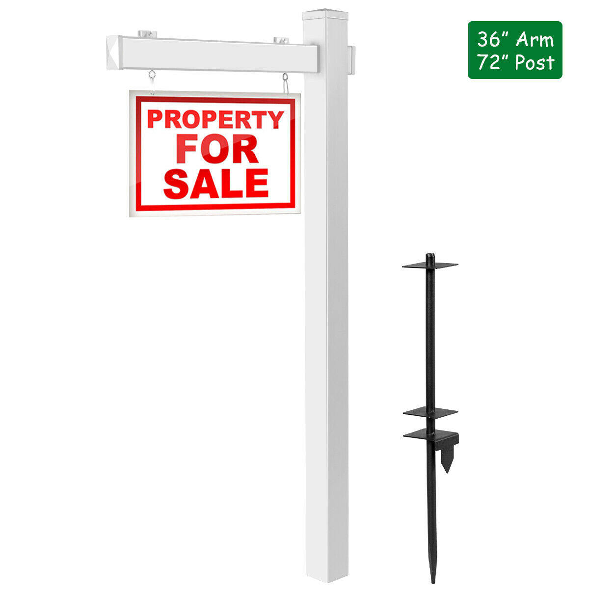 6' UPVC Real Estate Sign Post Open House Yard Home For White W/Stake