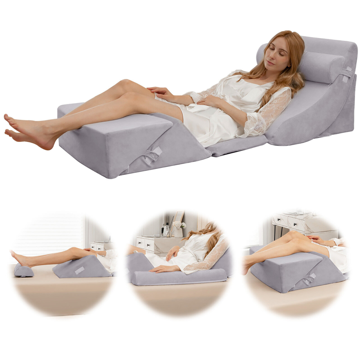 6PCS Bed Wedge Pillow Set Back Support Pillow For Neck Back & Leg Pain Relief