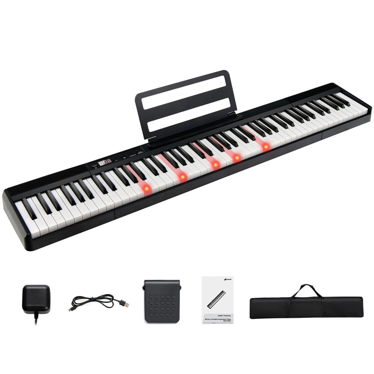 88-Key Electric Lighted Piano Portable MIDI Keyboard Split Function Music Stand