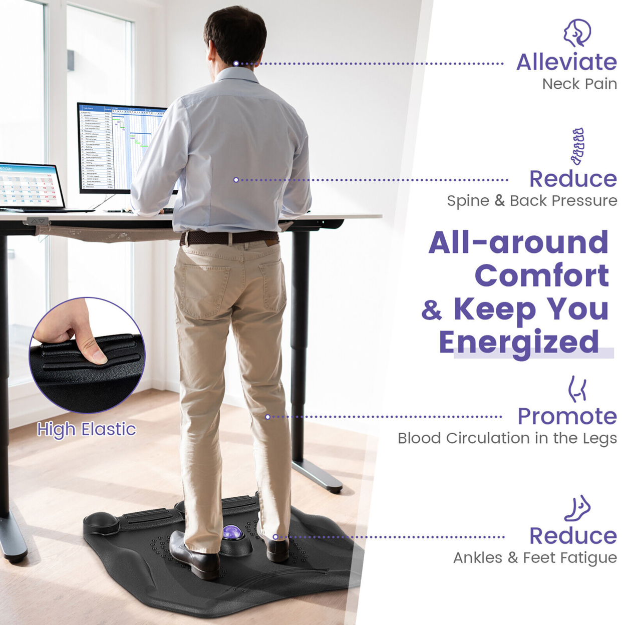 Anti Fatigue Standing Desk Mat W/ Massage Roller Ball Foot Massage Points Office