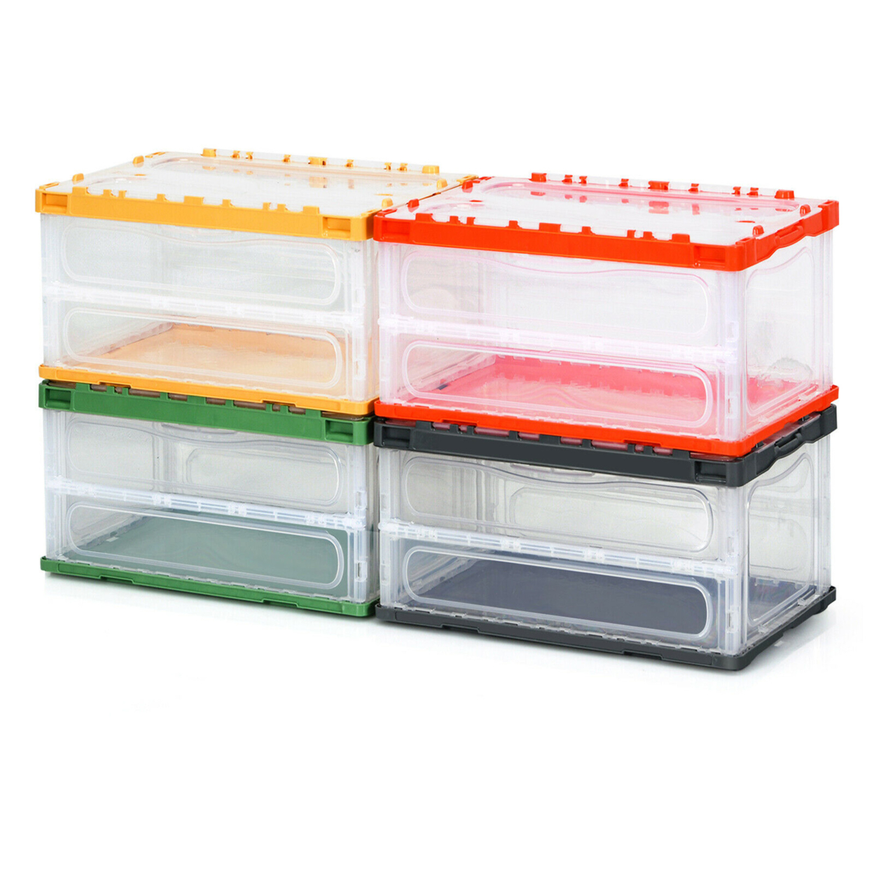 45L Collapsible Storage Bins Folding Plastic Stackable Utility Crates 4 Pack