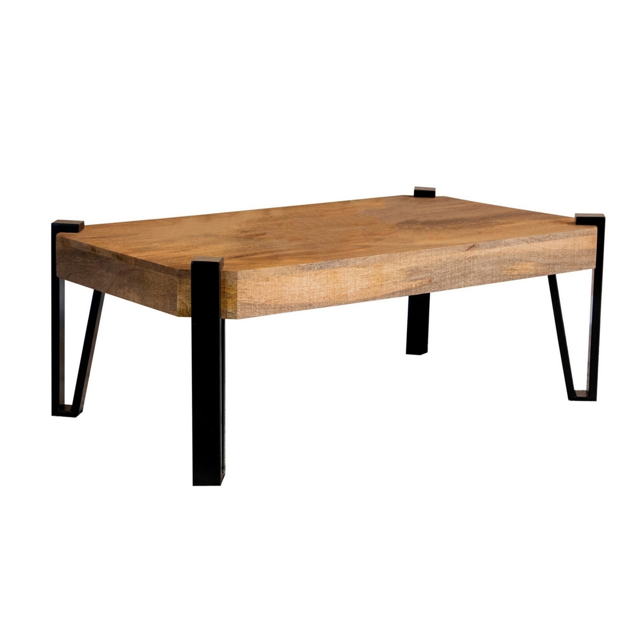 Ayla 50 Inch Coffee Table, Iron Hairpin Legs, Rustic Brown Mango Wood