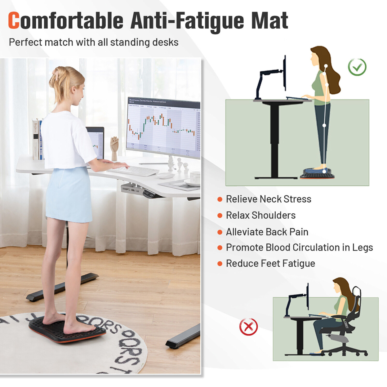 Anti Fatigue Wobble Balance Board Mat W/ Massage Points For Standing Desk Workout