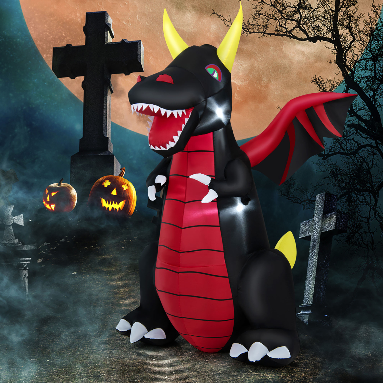 8FT Halloween Outdoor Blow Up Giant Dragon Holiday Decor W/ Wings & LED Lights