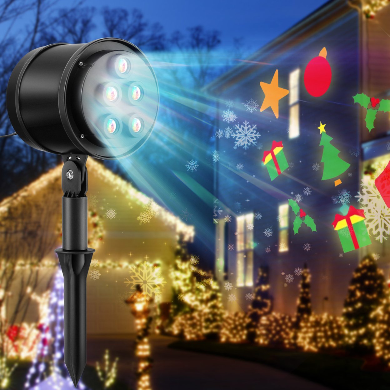 Christmas Waterproof Projector Light Holiday Decor LED Lights W/ Gift Pattern