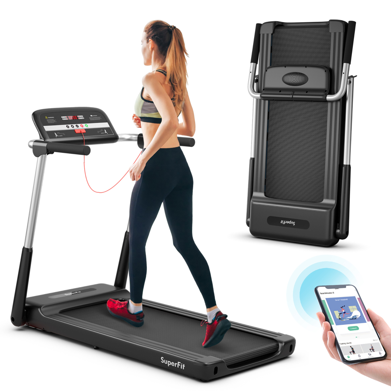2.25HP Folding LED Treadmill Electric Running Walking Machine W/ APP Control Gym