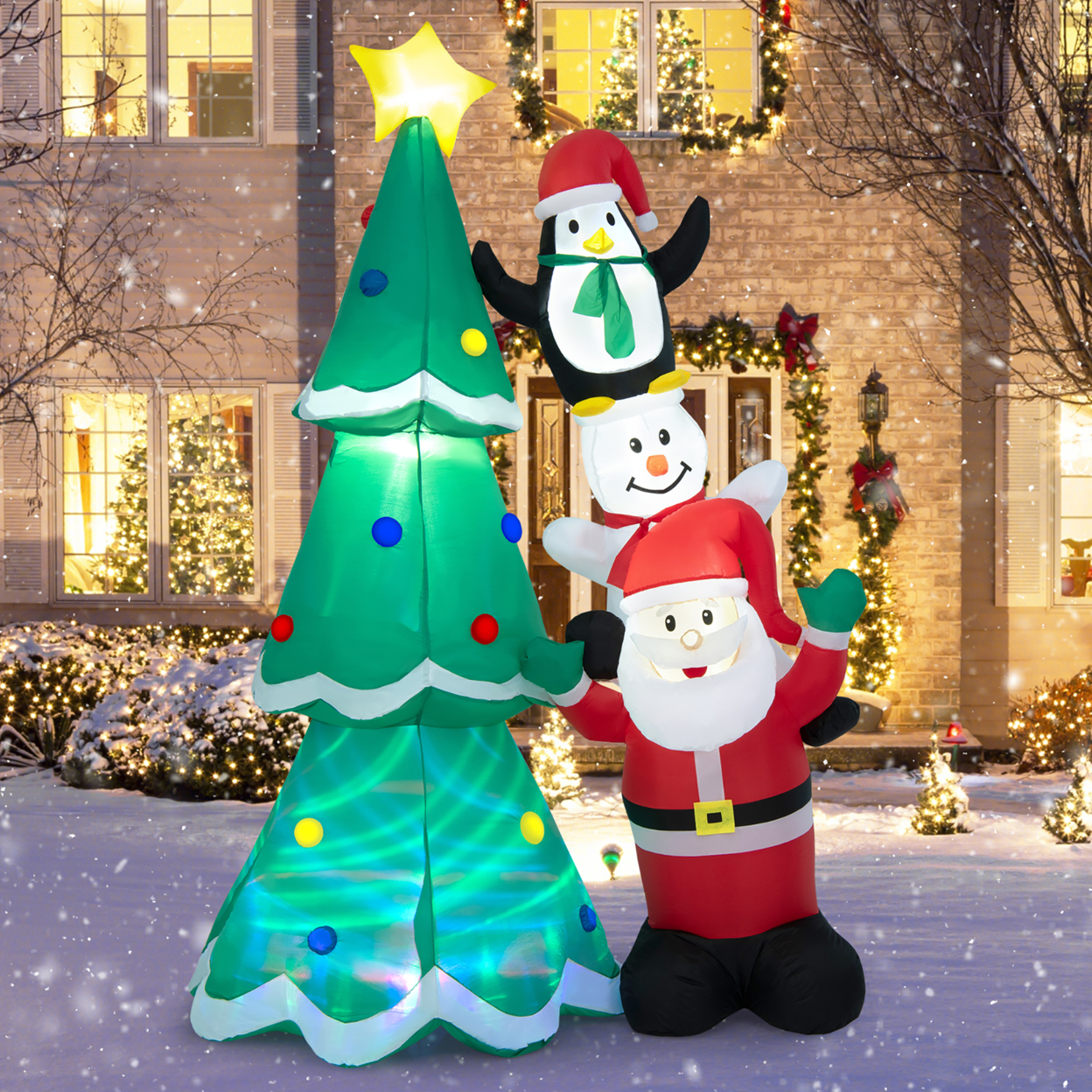 8.7FT Inflates Christmas Tree & Santa Claus Yard Decor W/ LEDs & Air Blower