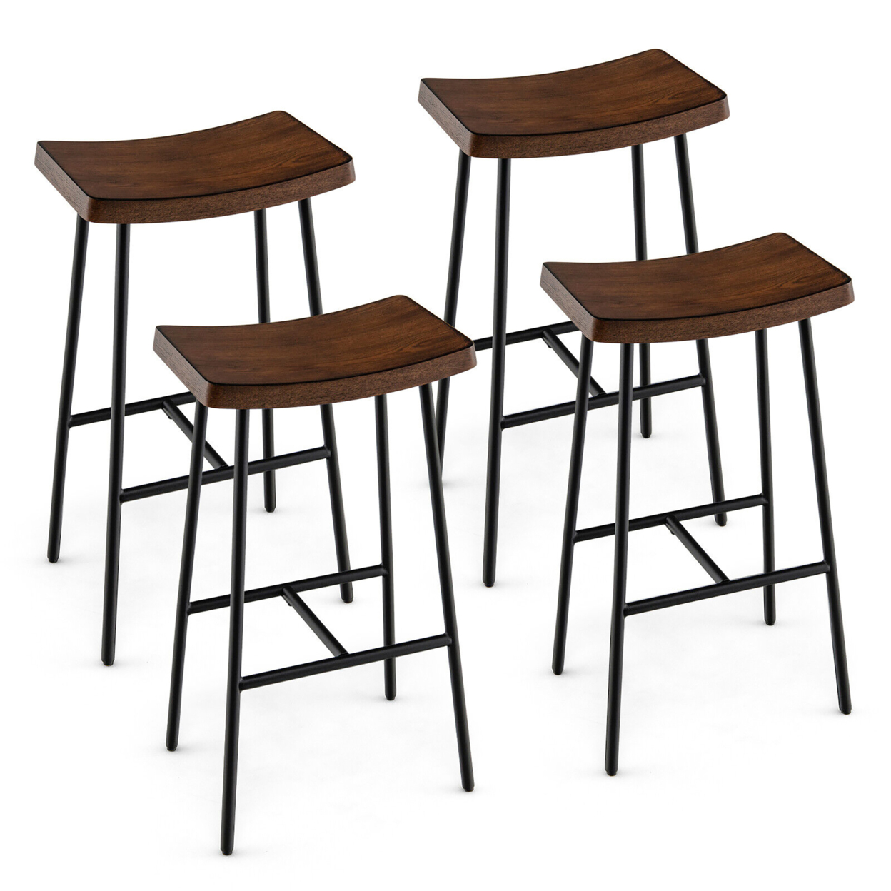 Set Of 4 Industrial Saddle Stool Bar Height Chair Bar Stool W/ Metal Frame