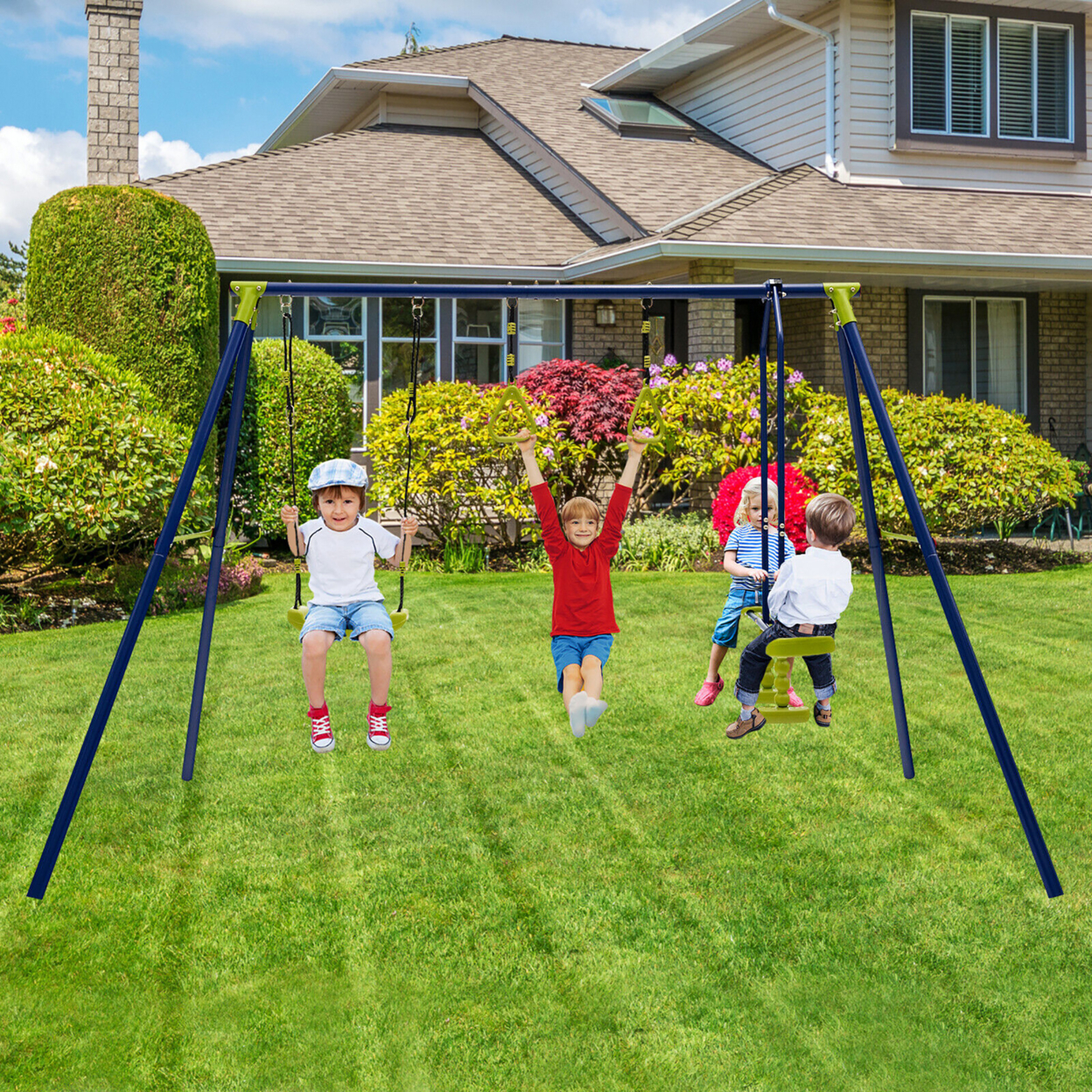 440 Lbs Swing Set 3-in-1 Kids Swing Stand W/ Swing Gym Rings Glider For Backyard