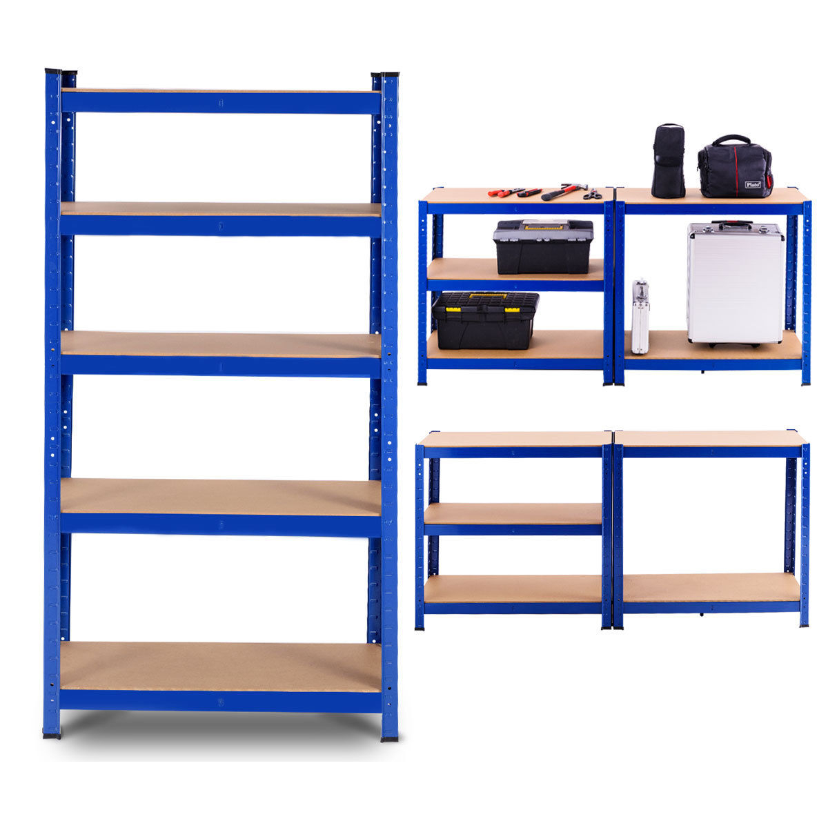 Adjustable Heavy Duty 4/5 Level Garage Tool Shelf Storage 1600lb/2000lb Capacity - Blue, 30''x60''