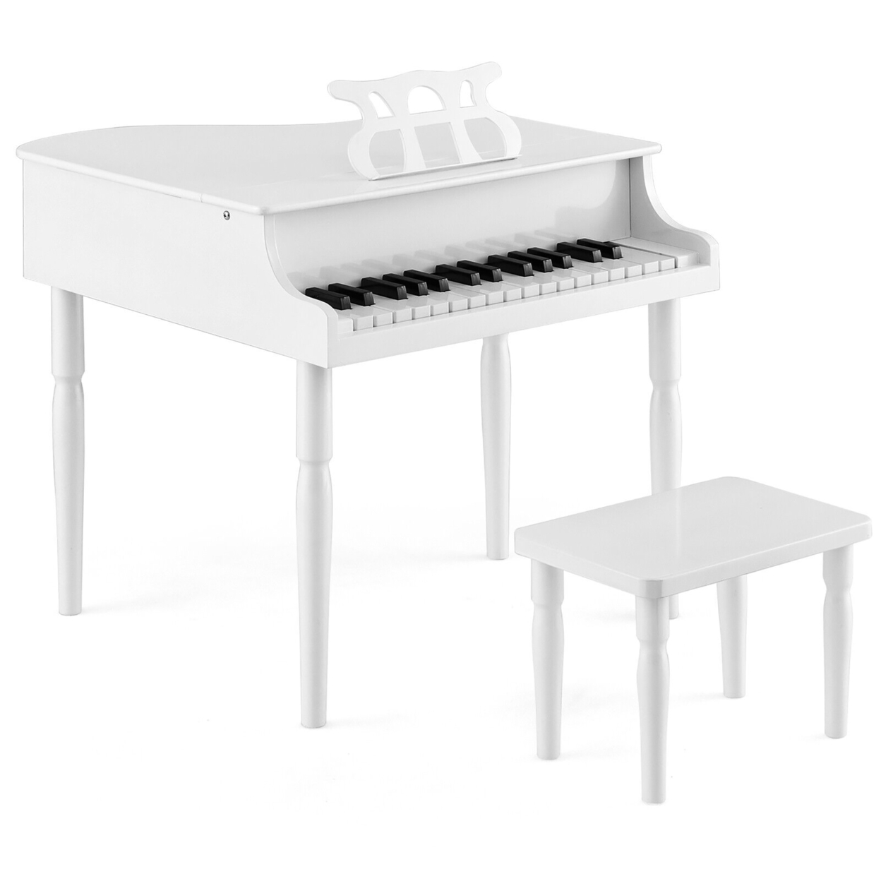 30-Key Classic Baby Grand Piano Toddler Toy Wood w/ Bench & Music Rack White