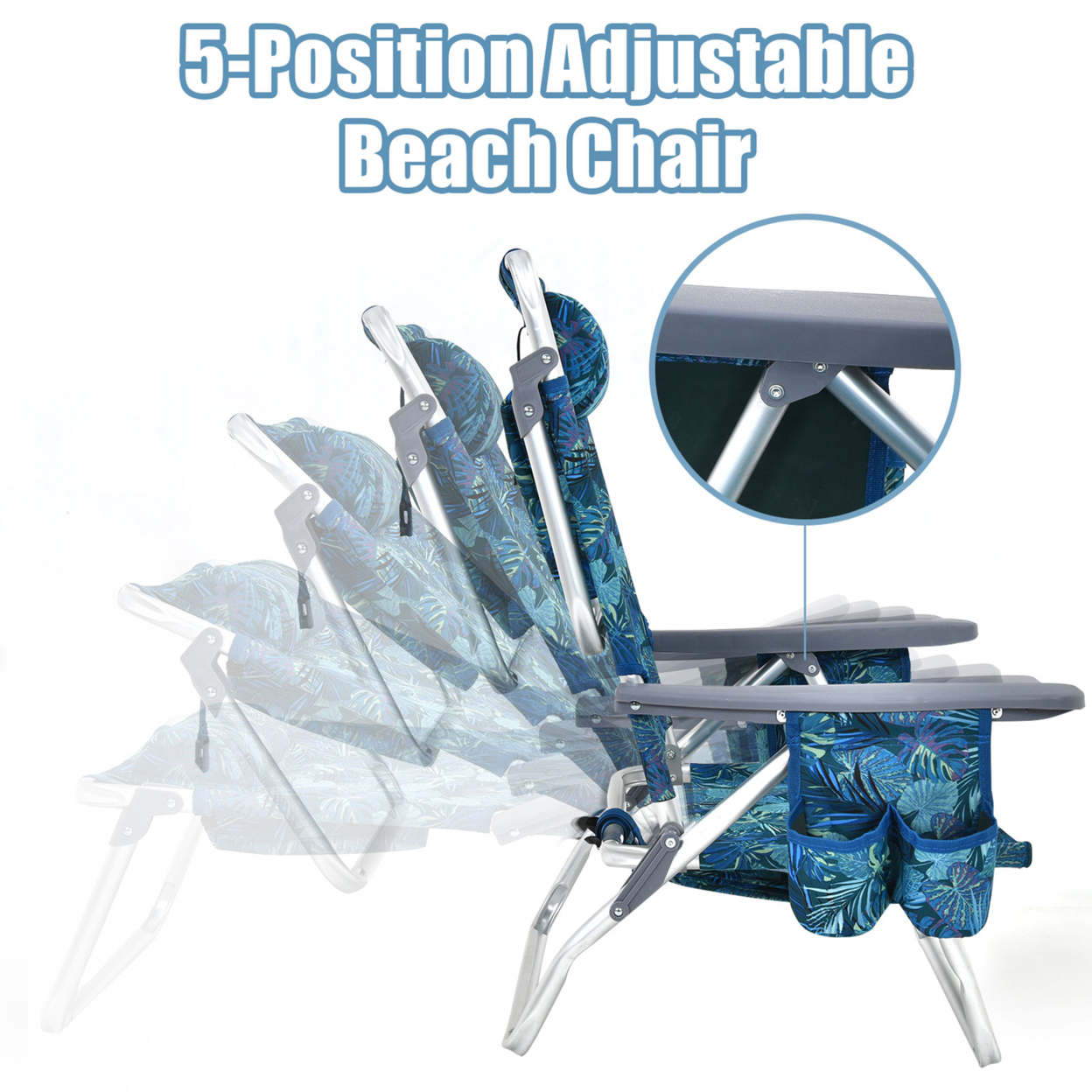 4PCS Folding Backpack Beach Chair Reclining Camping Chair W/ Storage Bag - Pattern