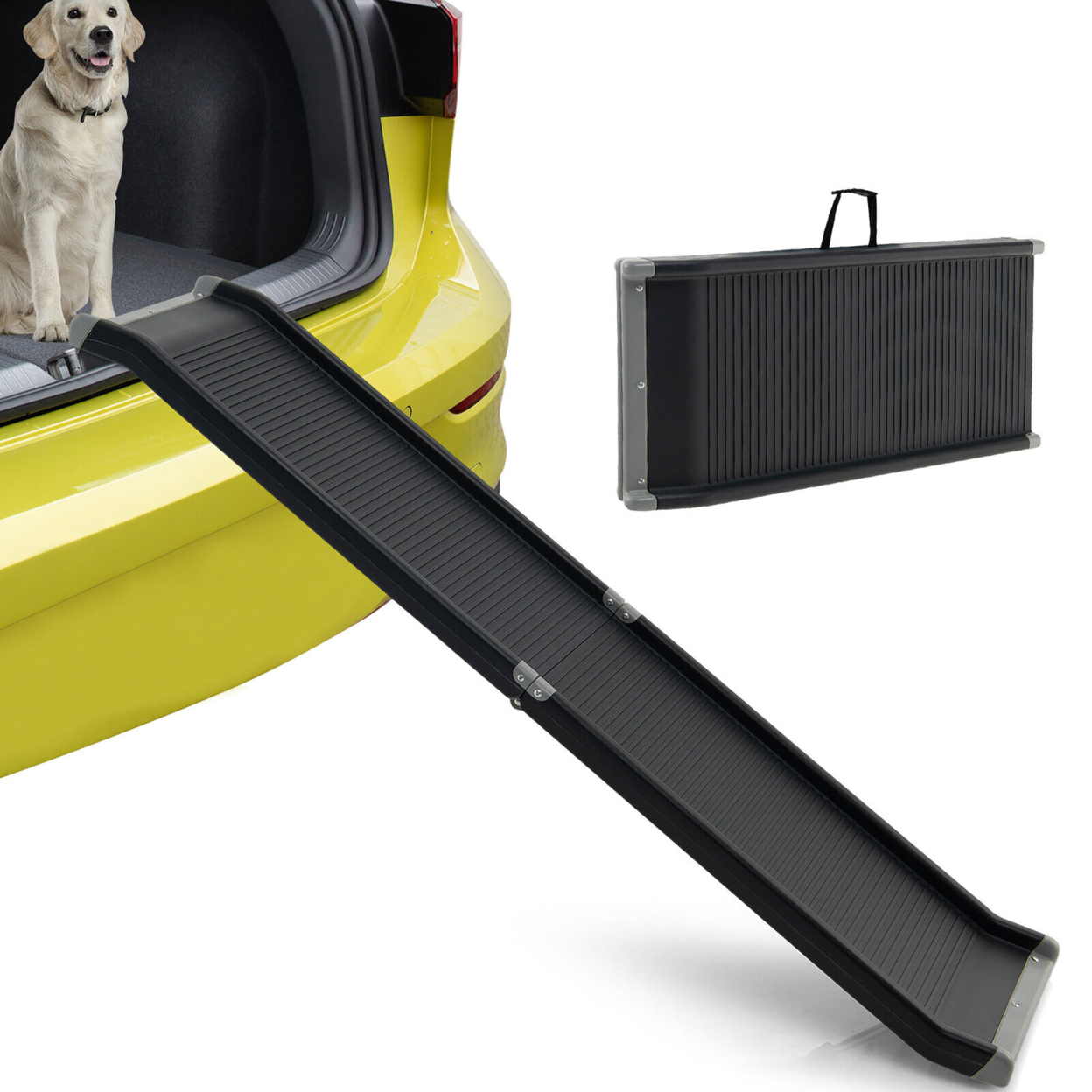 63''Upgrade Folding Pet Ramp Portable Dog Ramp W/Steel Frame For SUV Truck Car