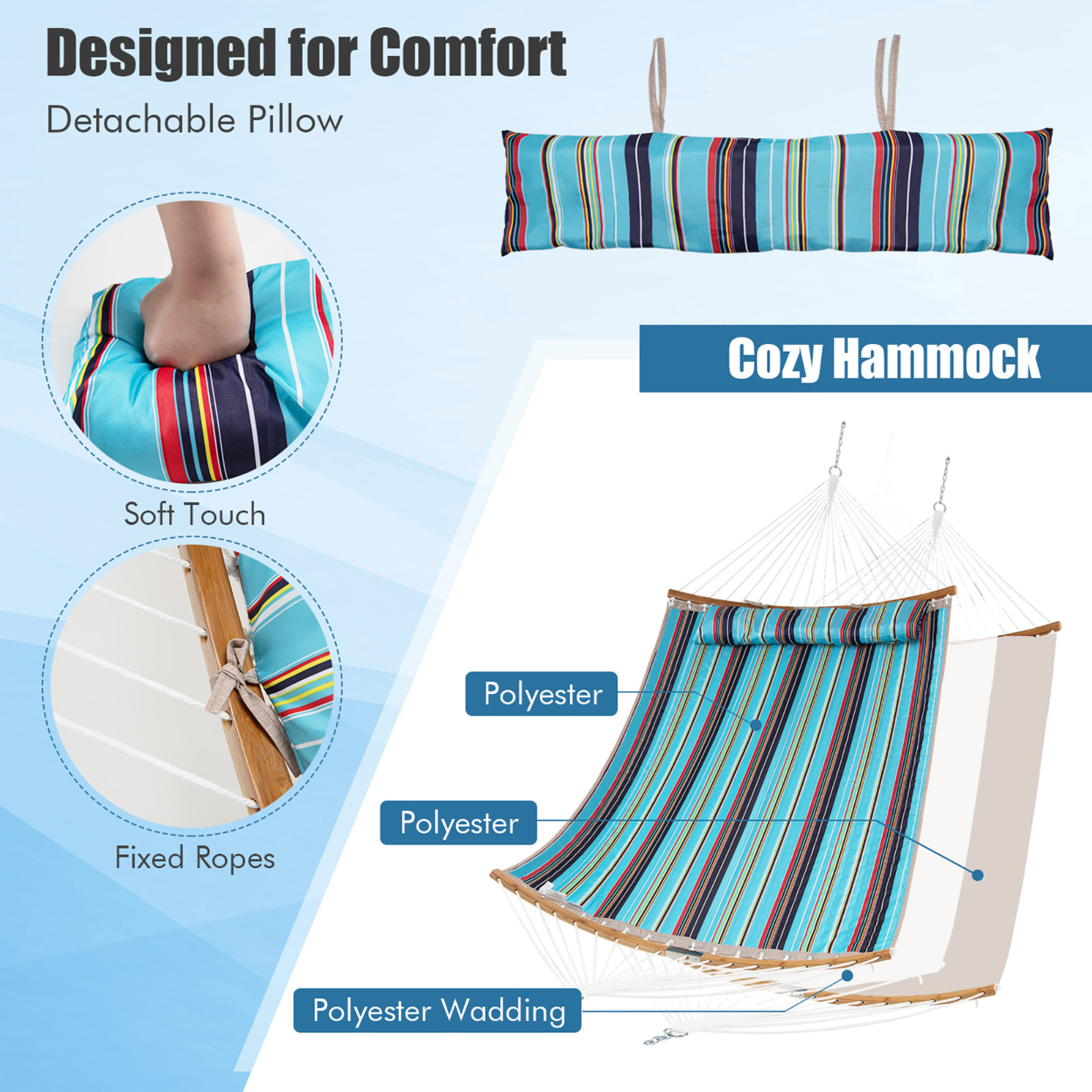 Hammock Chair With Stand Portable Bag Cushion Pillow Heavy Duty Frame - Blue