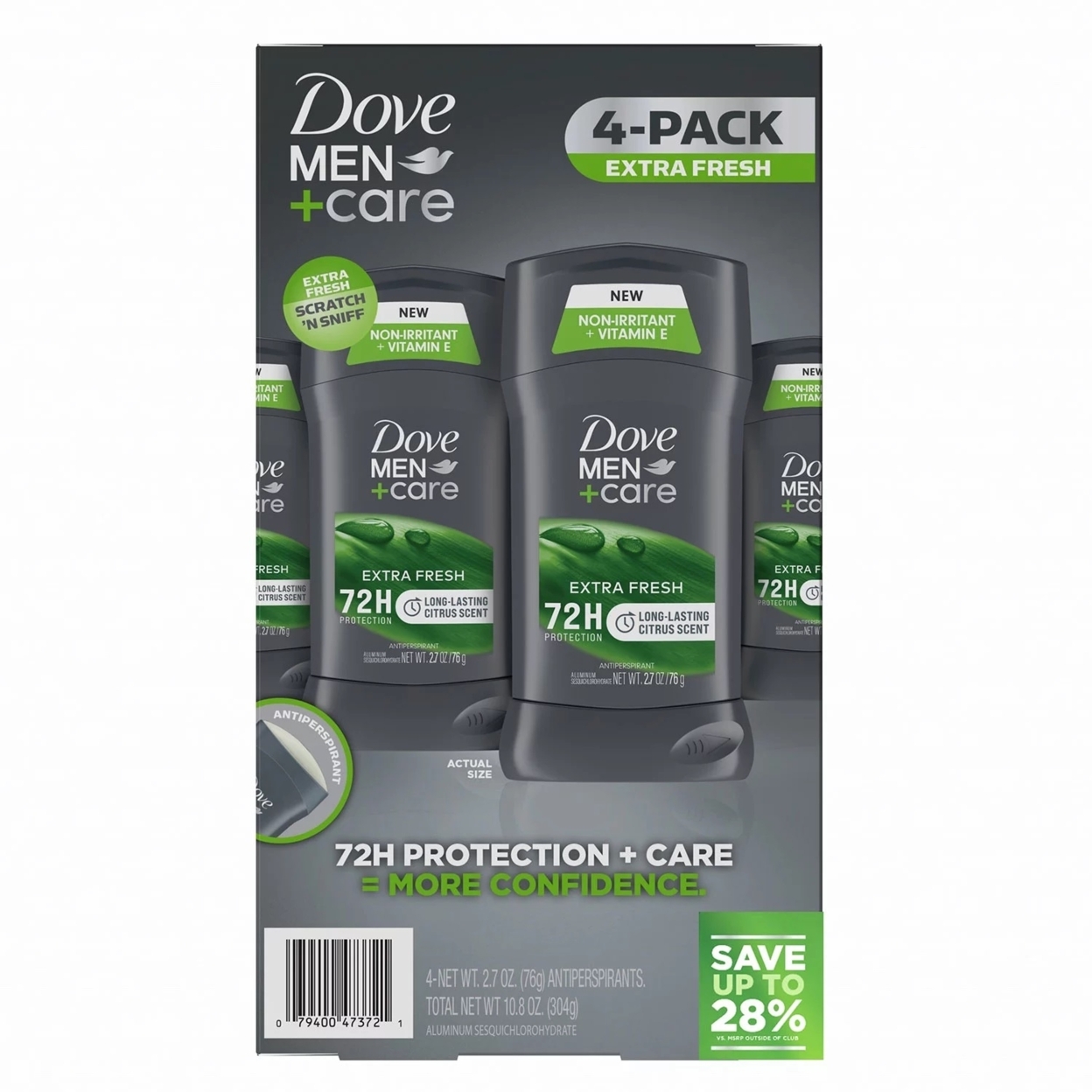 Dove Men+Care Antiperspirant Deodorant, Extra Fresh, 2.7 Ounce (Pack Of 4)