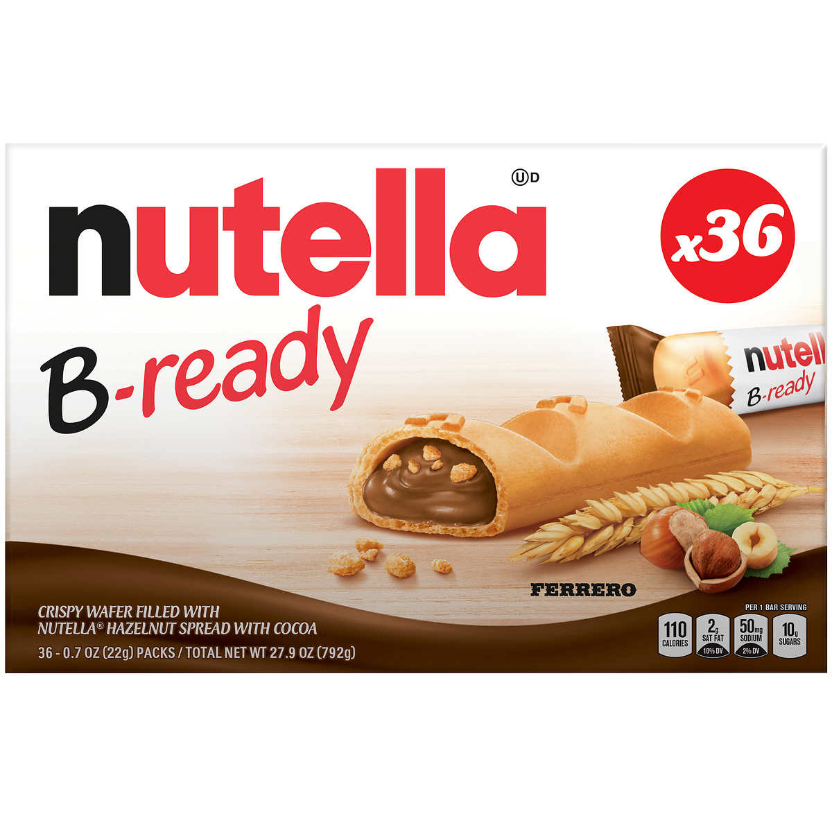 Nutella B-Ready Crispy Wafers, 0.7 Ounce (Pack Of 36)