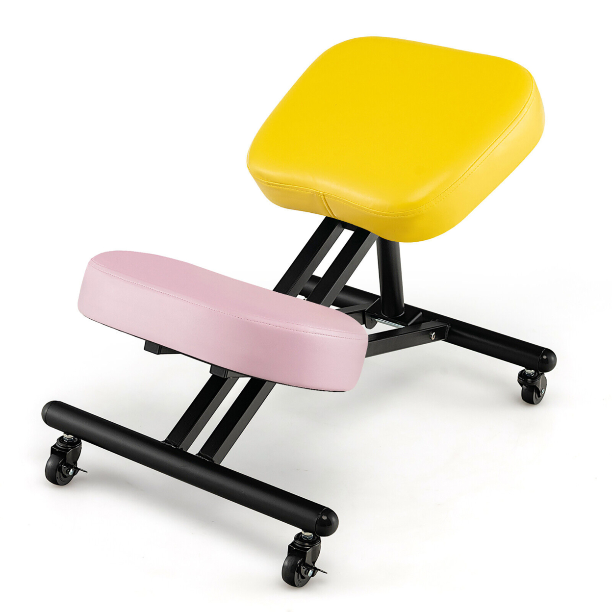 Mobile Ergonomic Kneeling Chair Adjustable Stool Memory Foam Angled Seat - Yellow, Pink