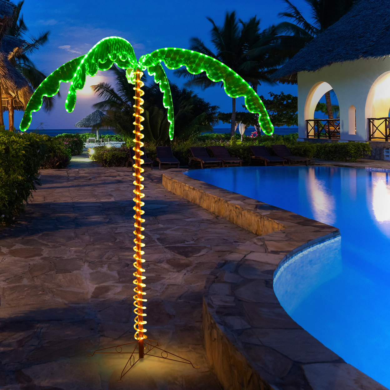 7ft Pre-lit LED Rope Light Palm Tree Hawaii-Style Holiday Decor W/ 306 LED Lights