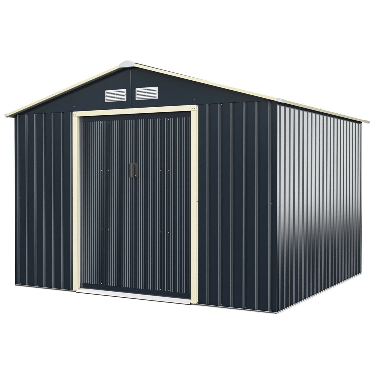 Outdoor Tool Storage Shed Large Utility Storage House W/ Sliding Door - Grey, 9' X 8'