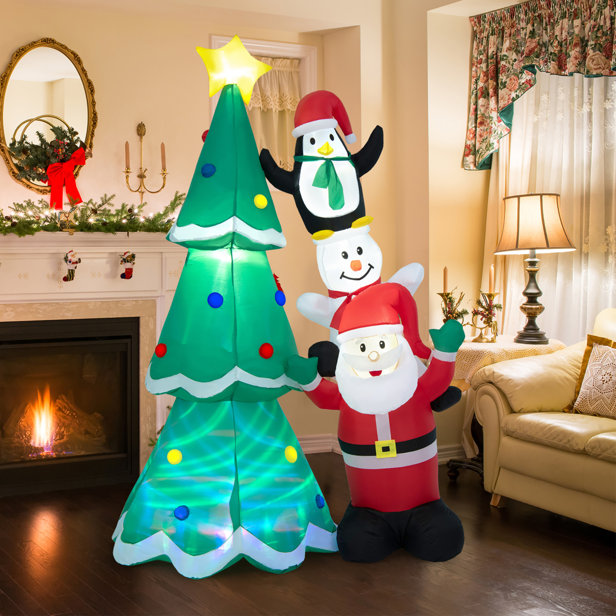 8.7FT Inflates Christmas Tree & Santa Claus Yard Decor W/ LEDs & Air Blower
