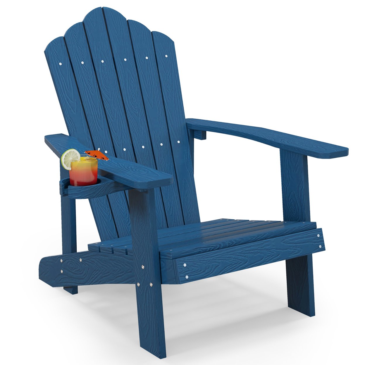 Patio HIPS Outdoor Weather Resistant Slatted Chair Adirondack Chair W/ Cup Holder - Navy