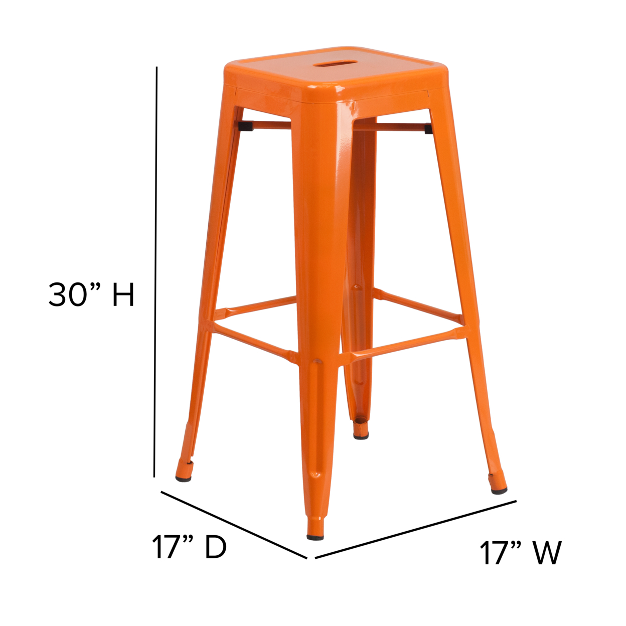 30 Inch Metal Stool, Teak Brown Wood Seat, Rust Orange