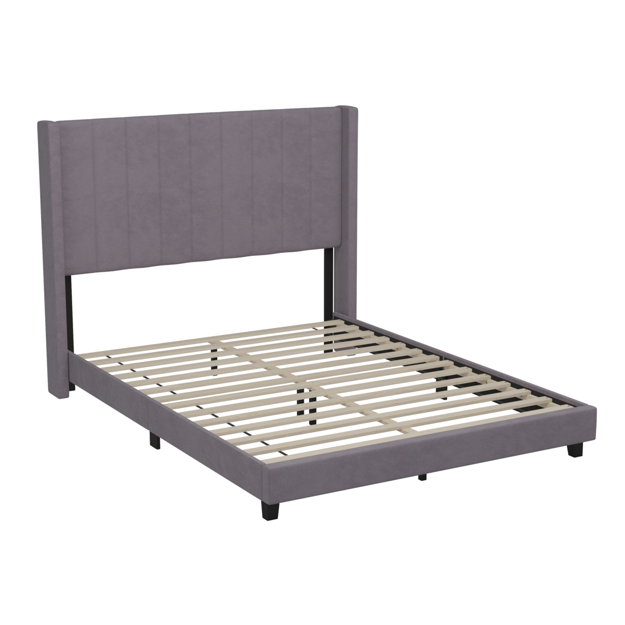 Queen Platform Bed, Foam Headboard, Adjustable Floor Glides, Gray Velvet