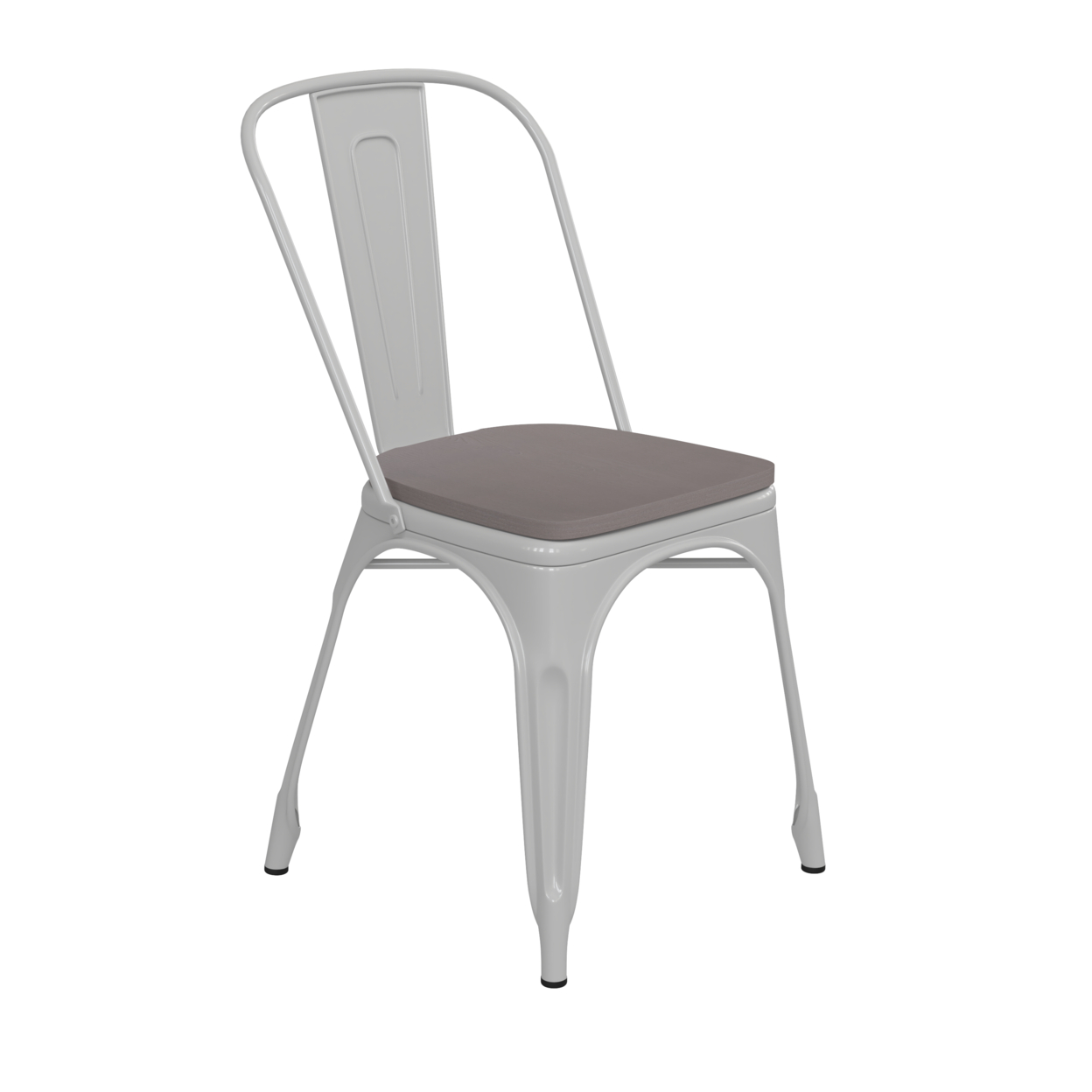 Metal Chair, Curved Open Back, Polyresin Sleek Gray Seat, Light Gray