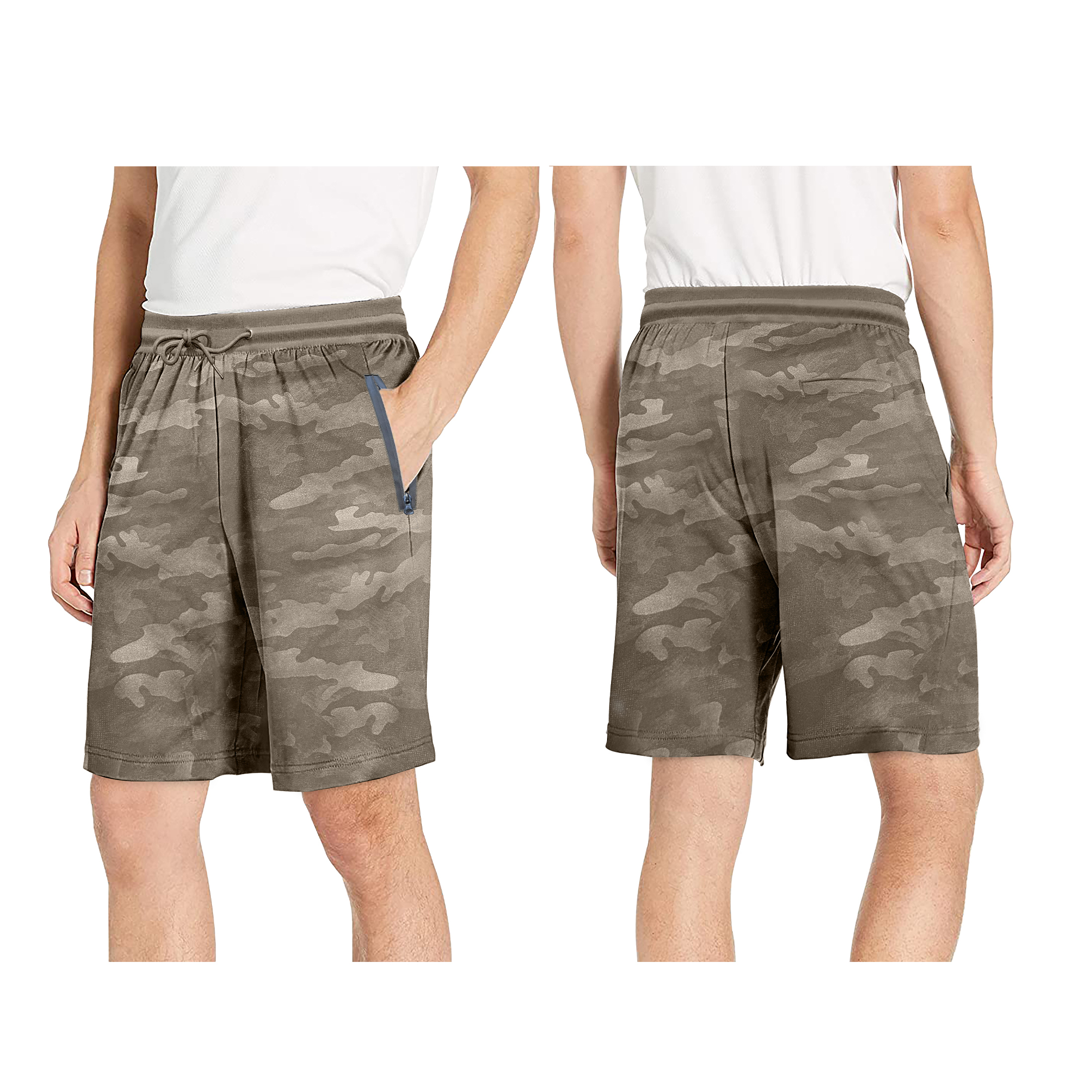 Men's Quick Dry Camo-Print Athletic Performance Active Running Scuba Shorts - Olive, XX-Large