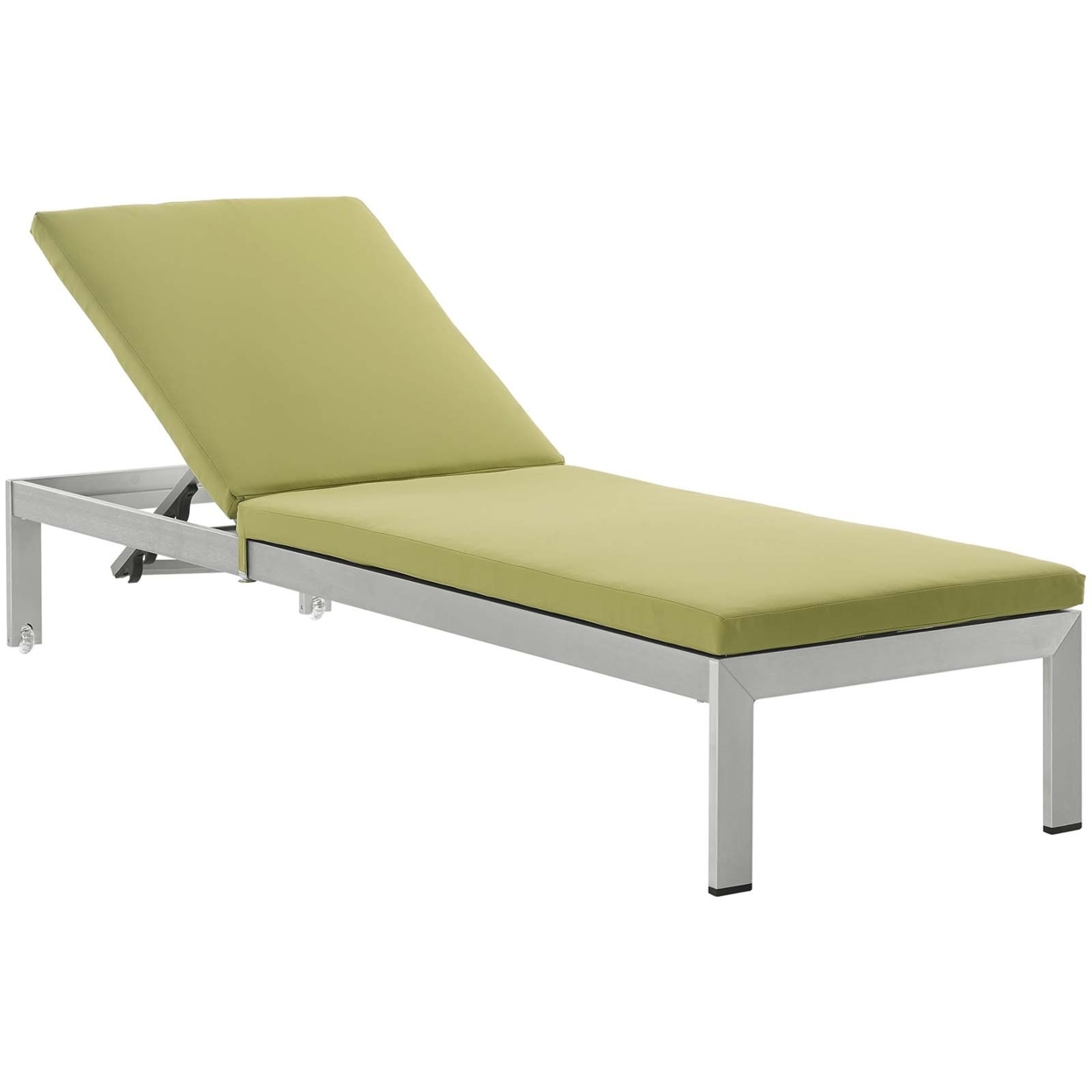 Shore Outdoor Patio Aluminum Chaise With Cushion, Silver Peridot