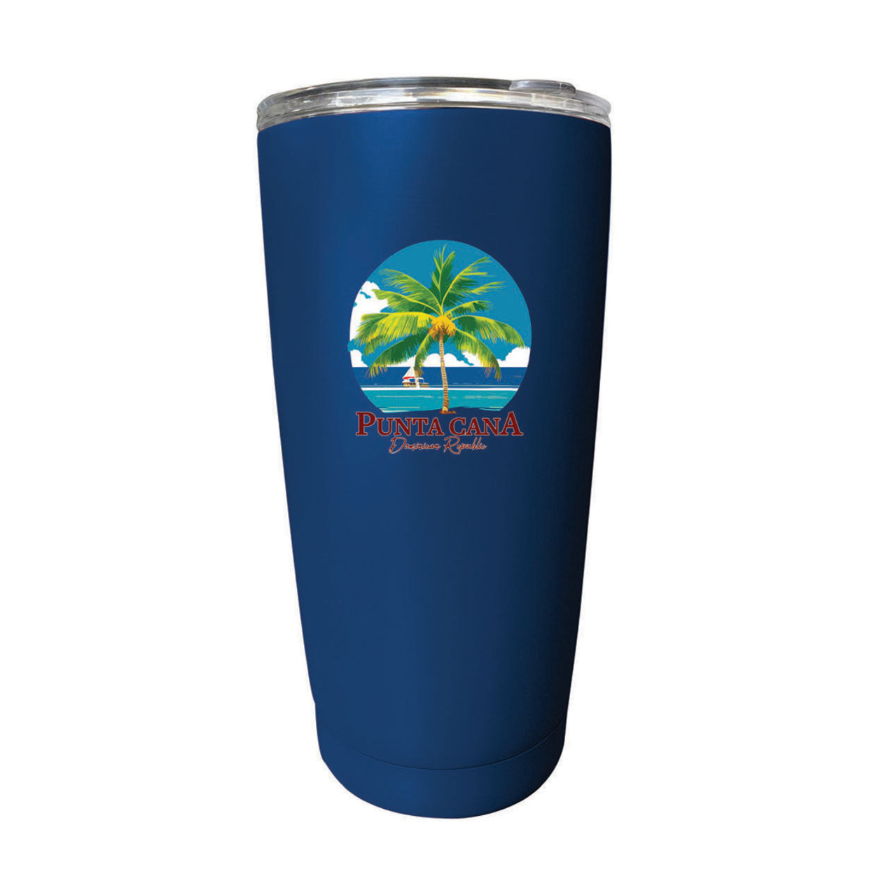 Punta Cana Dominican Republic Souvenir 16 Oz Stainless Steel Insulated Tumbler - Navy, PALM