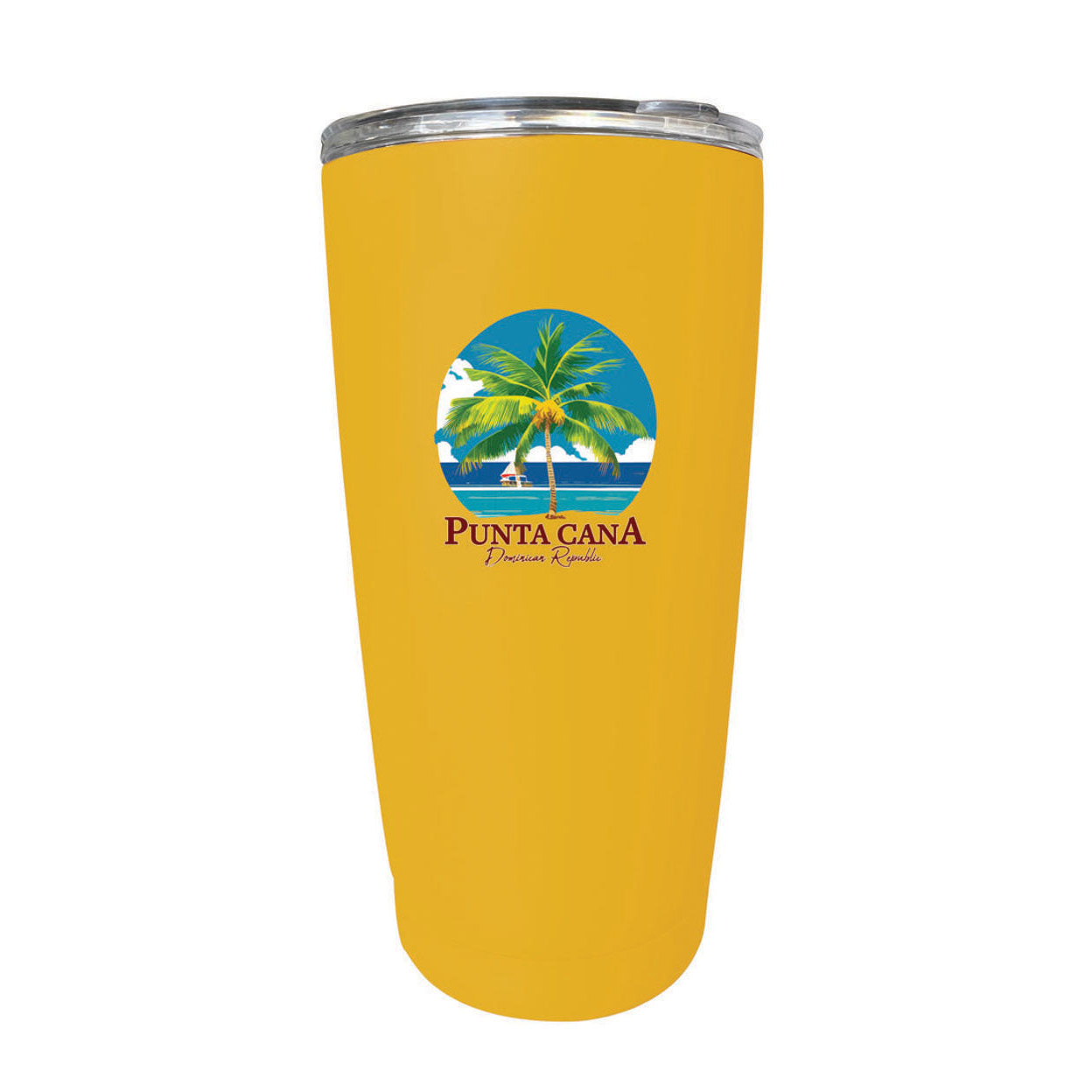 Punta Cana Dominican Republic Souvenir 16 Oz Stainless Steel Insulated Tumbler - Yellow, PALM