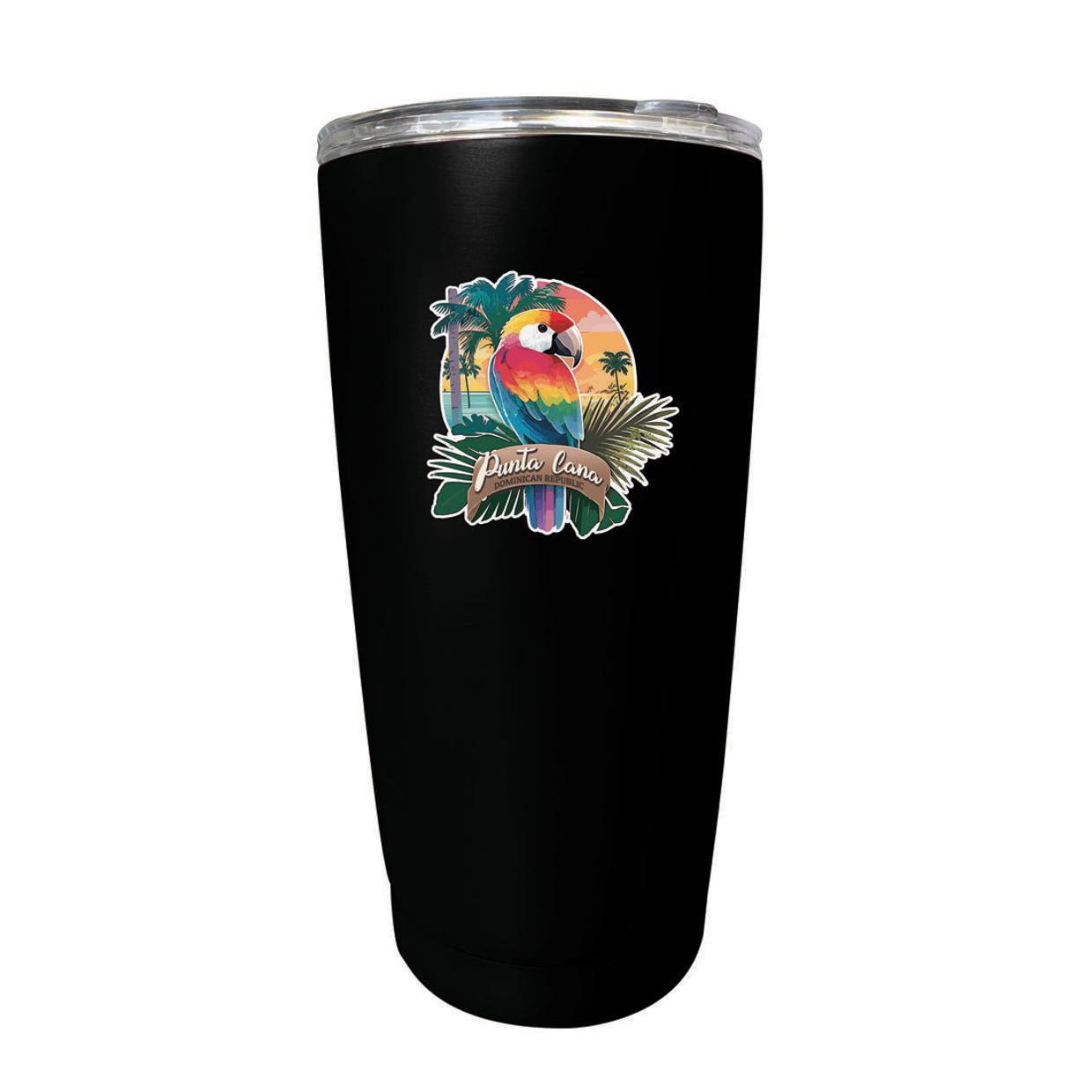 Punta Cana Dominican Republic Souvenir 16 Oz Stainless Steel Insulated Tumbler - Black, PARROT
