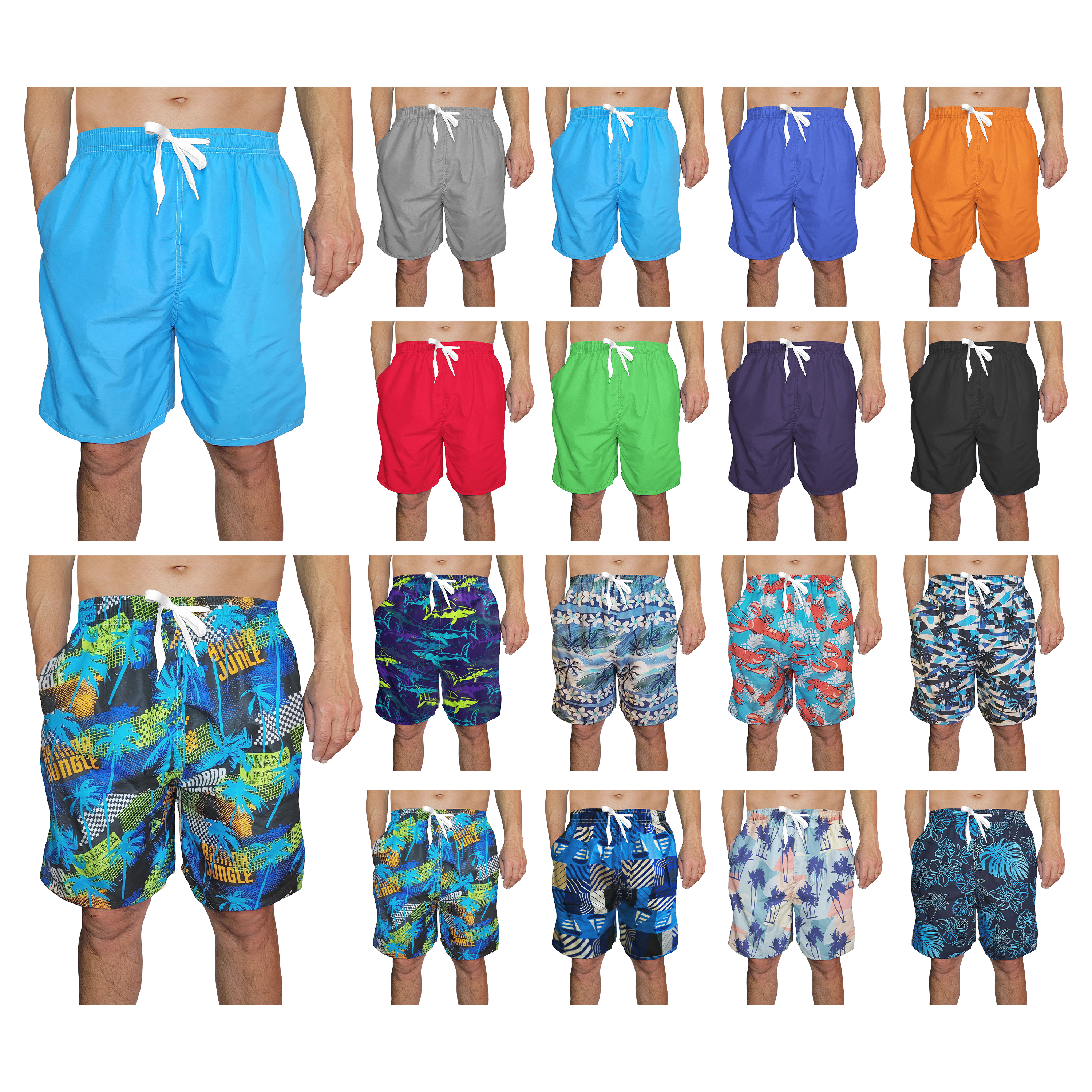 3-Pack: Men's Quick-Dry Solid & Printed Summer Beach Surf Board Swim Trunks Shorts - Large, Printed
